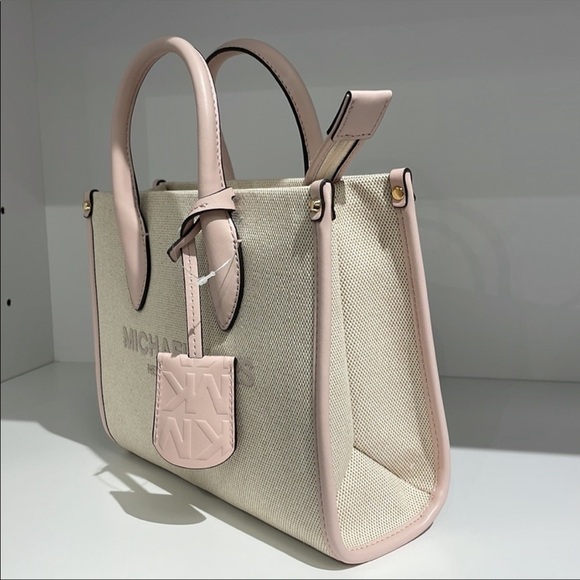 Michael Kors Mirella small shopper crossbody bag canvas pink powder blush - Picture 2 of 7